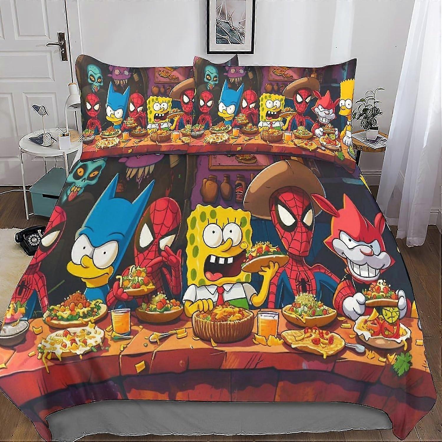 3 Pieces 3D Printed Cartoon Duvet Cover Bedding Set with Microfiber and Hidden Zipper Closure for Compatible Brand
