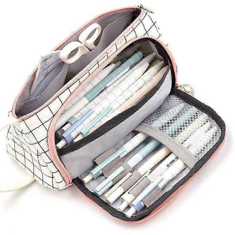 2025 Latest Model  Large Pencil Case Double Layer Black White Grid Cute