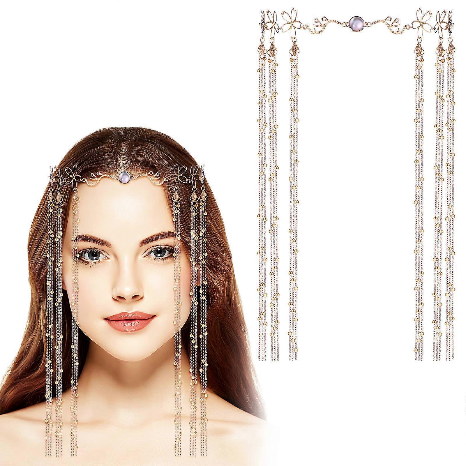 Elegant Women's Head Chain with Long Tassels – Unique Bridal Headpiece for Weddings, Engagements, and Parties – Comfortable Hair Accessory
