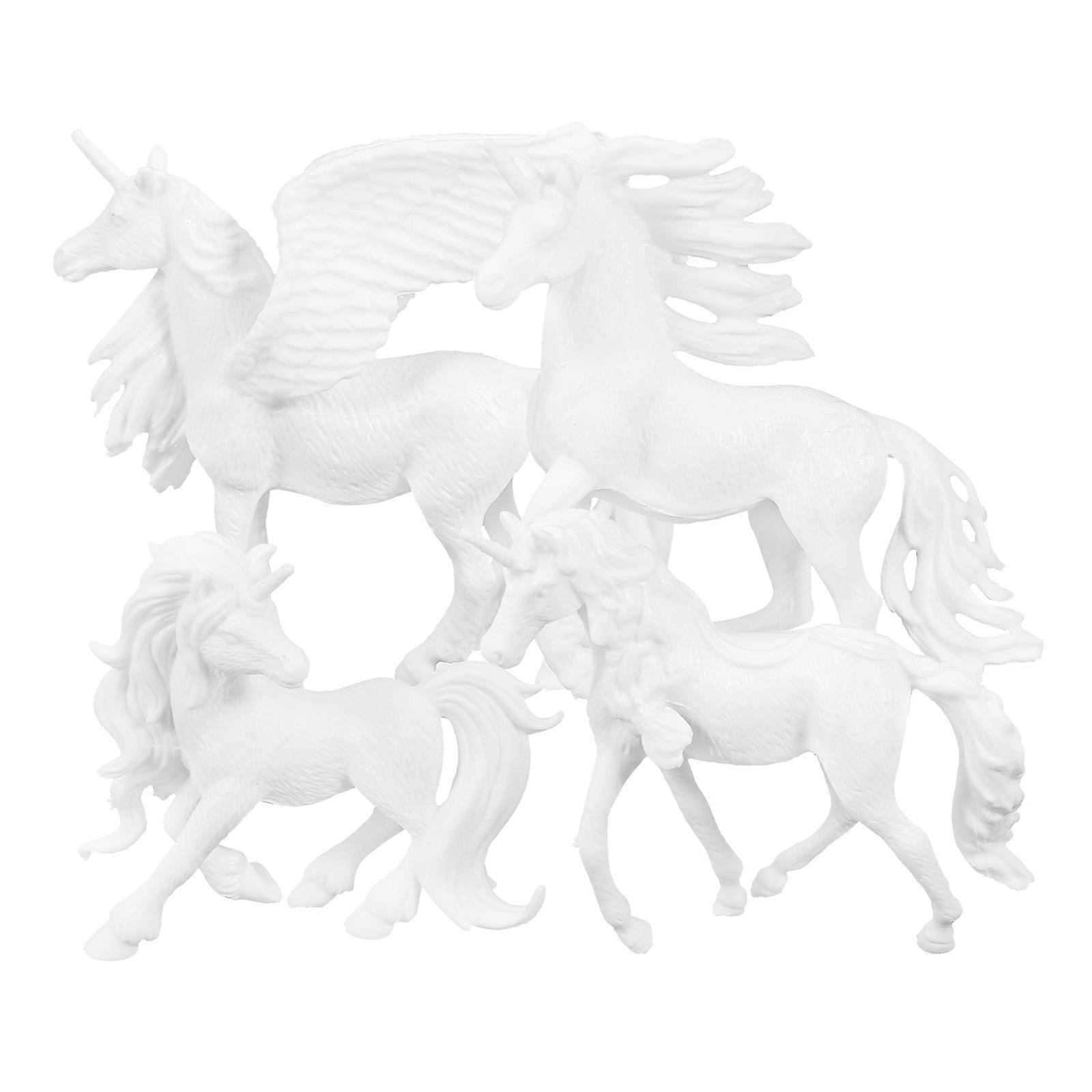 Unicorn DIY Painting Figurines Set 4pcs Unfinished Craft Figures for Creative Art, Safe Materials, Color Recognition Activity
