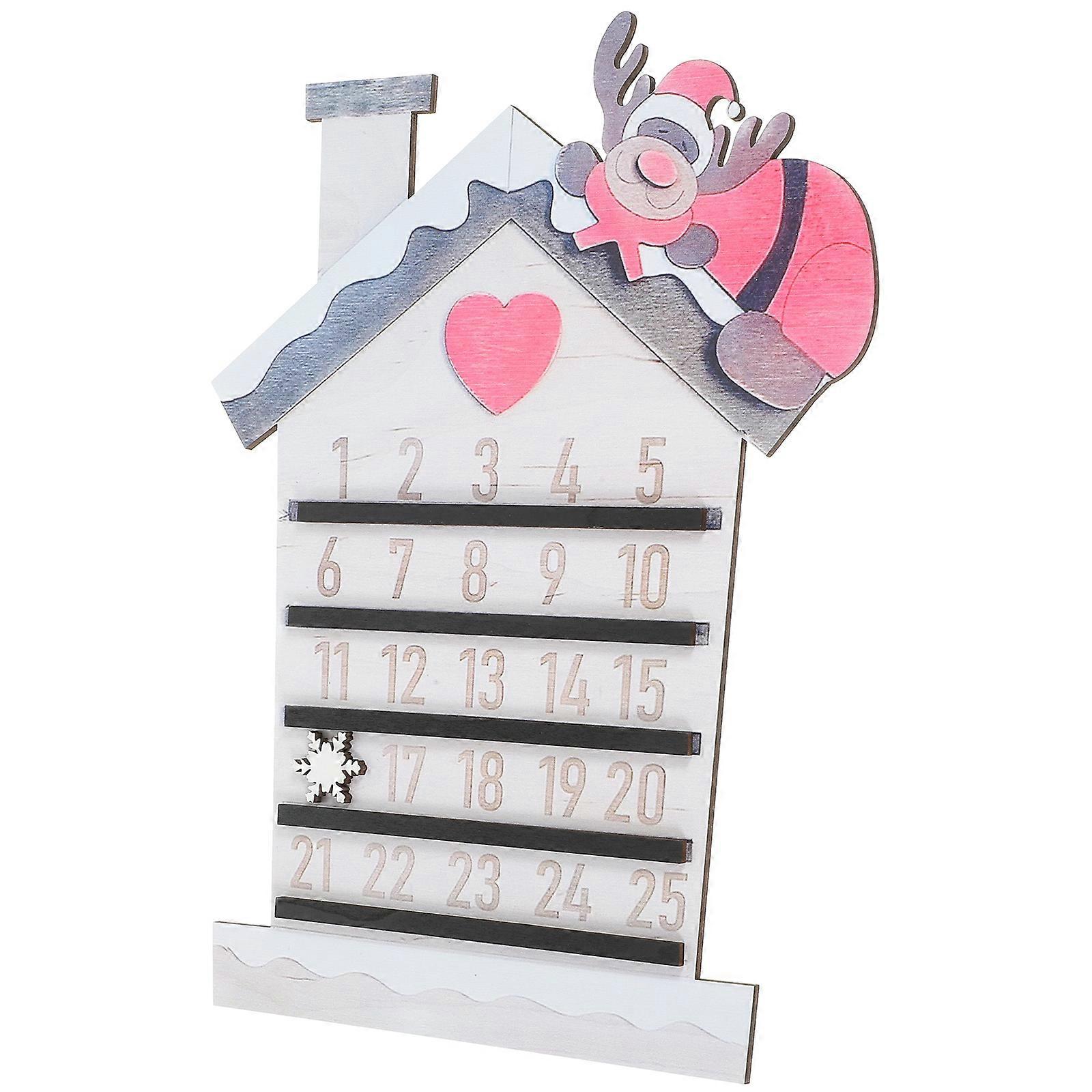 Holiday Countdown Plaque Rectangular Roof Design Simple and Warm Christmas Celebration Wood Event Recording Families 1Set