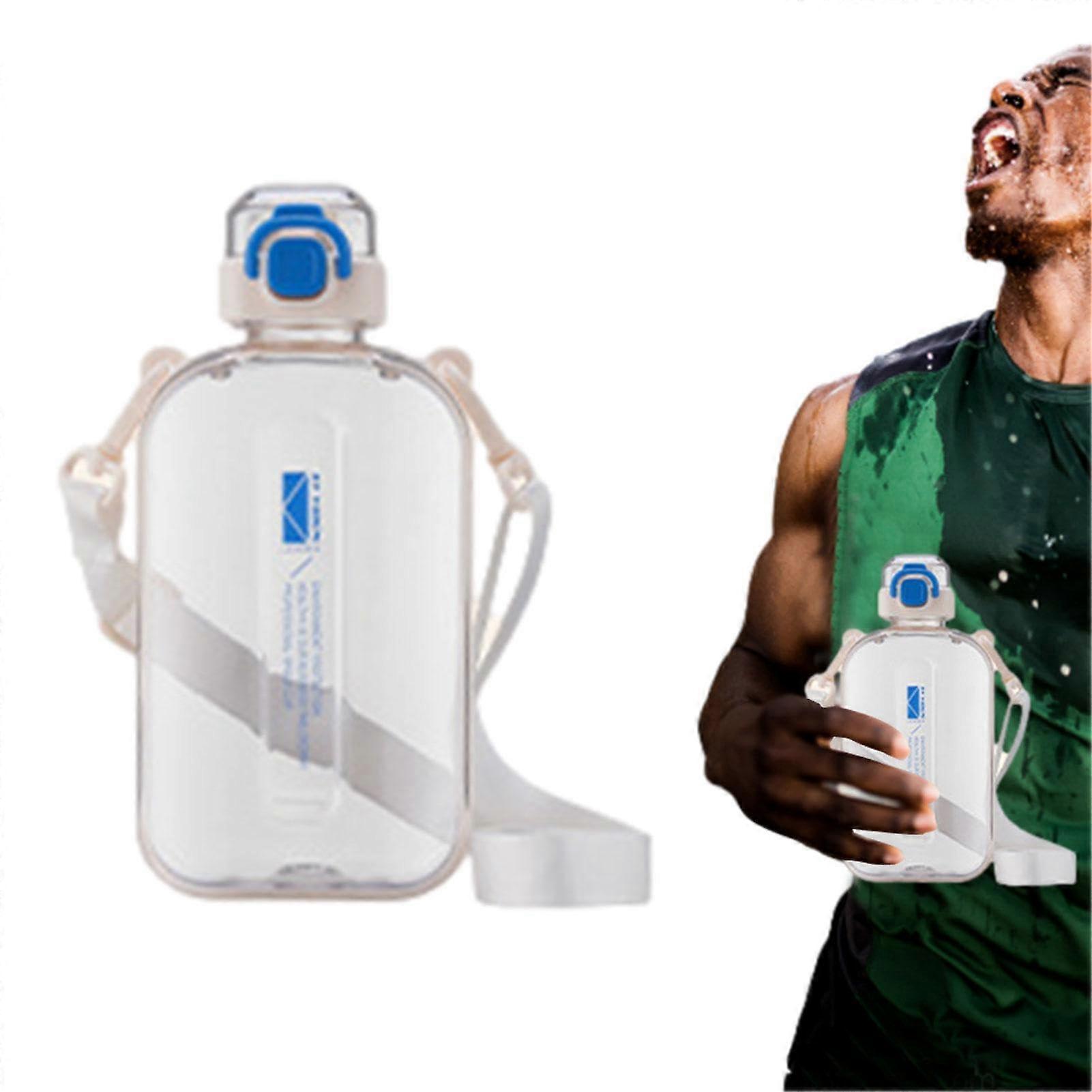 Slim Leakproof Water Bottle with Shoulder Strap, 750ml Clear Reusable White