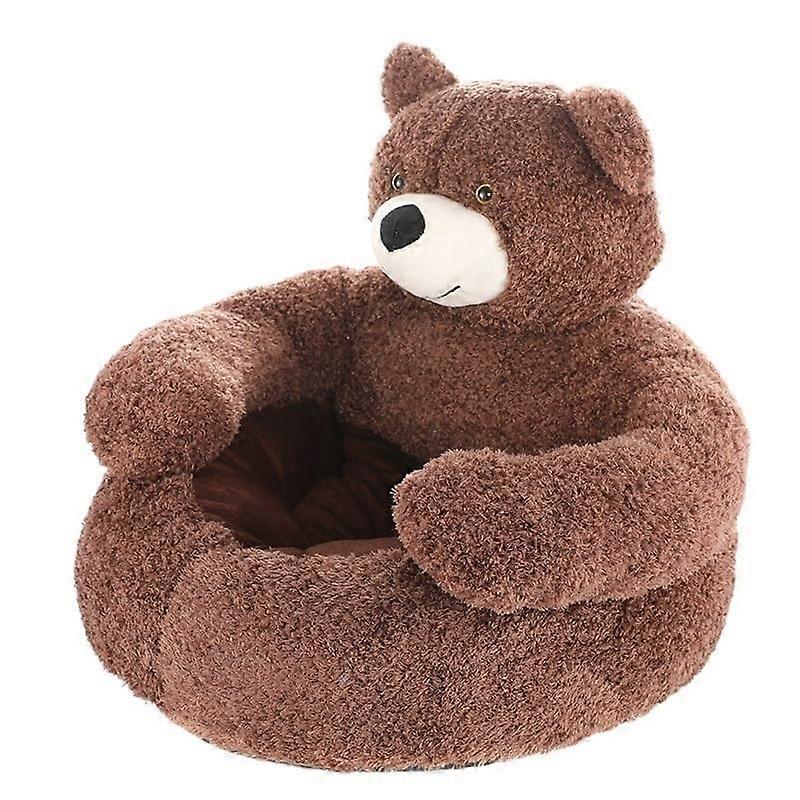 Soft Dog Bed, Warm, Bear, Cuddle, Cat, Sleeping Mat, SemiClosed, for Puppies, Kittens, Plush Nest, Cushion, Dog Sofa (Brown, L 55cm)