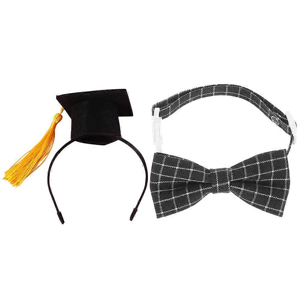 Graduation Cap for Dogs Round Tassel Hat with Bow Tie Parties Weddings Occasions 1Set