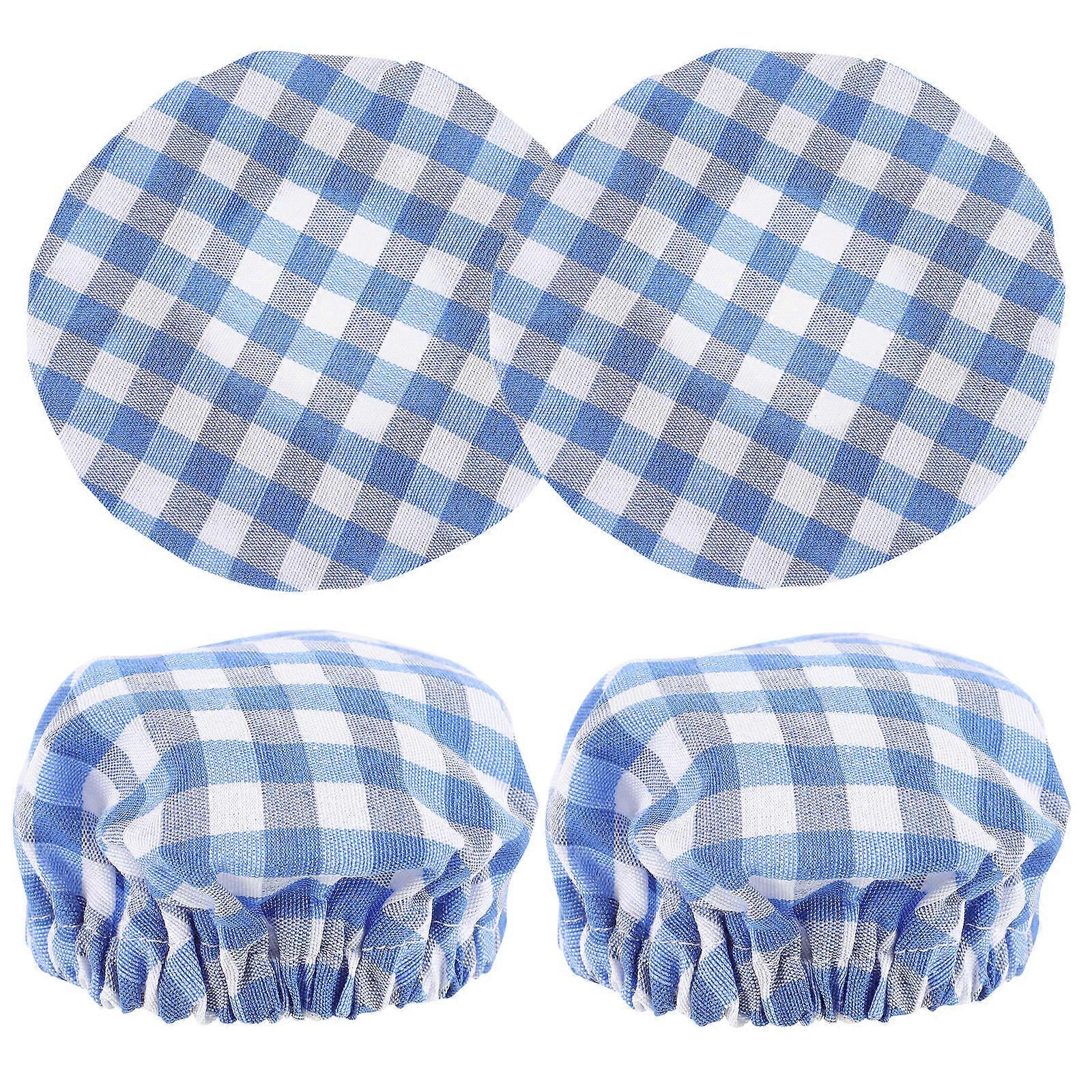 4 Pack Reusable Plaid Cloth Jar Covers, Elastic Breathable Food Bowl Covers for Sourdough Proofing, Cheese, and Bread Fermentation, Unbleached Fabric