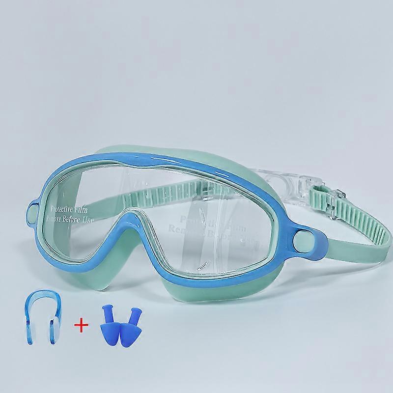 Large-frame swimming goggles, high-definition waterproof Anti-fog swimming goggles for boys and girls (green and blue)