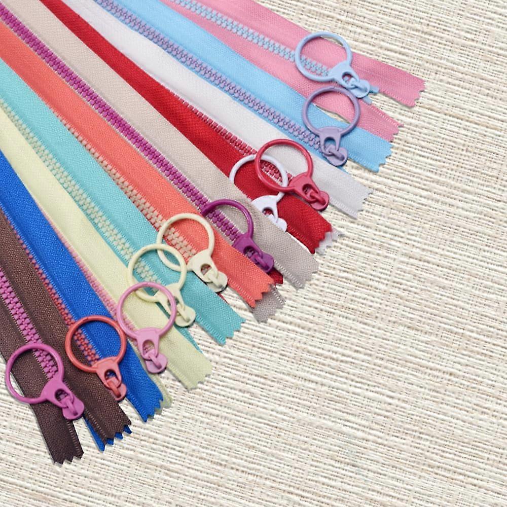 Pack of 20 Zips 20 cm Resin Zippers Sewing Zippers Coil Zippers Colourful Zip with Ring for Sewing Craft Bag Clothing 10 Colours