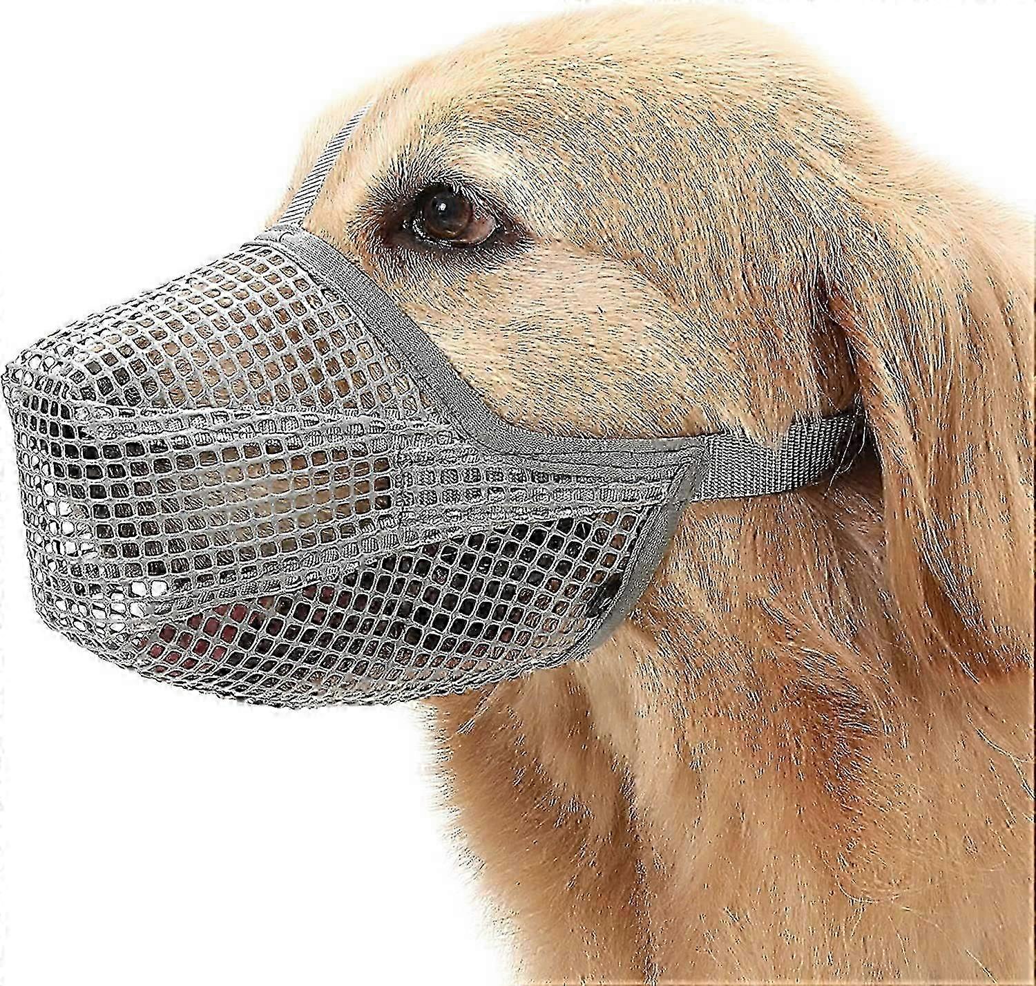 Gray M dog muzzle with adjustable straps, soft mesh cover muzzle, suitable for small, medium and large dogs