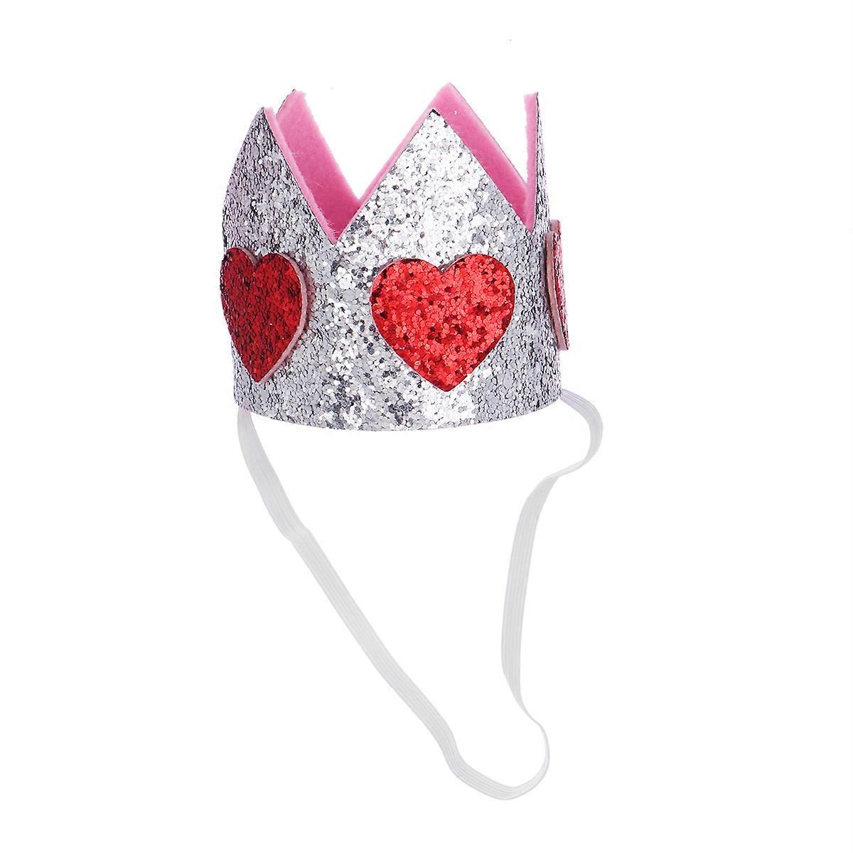 Party Headband Children Birthday Party Headwear 3D Crown Heart Pattern Silver 1PC