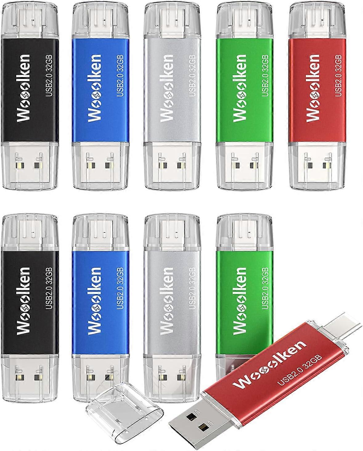 USB C Flash Drive 8GB 10 Pack, Type-C Flash Drive + USB 2.0 Thumb Drive OTG Memory Stick Compatible with iPhone 16/15, Android