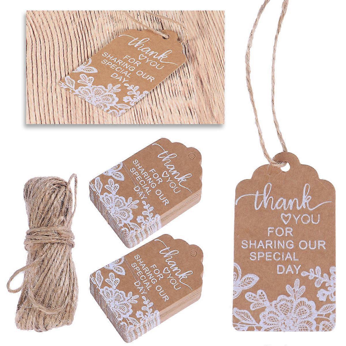 Rustic Thank You Tags Kraft Flower Printed Decoration 100Set