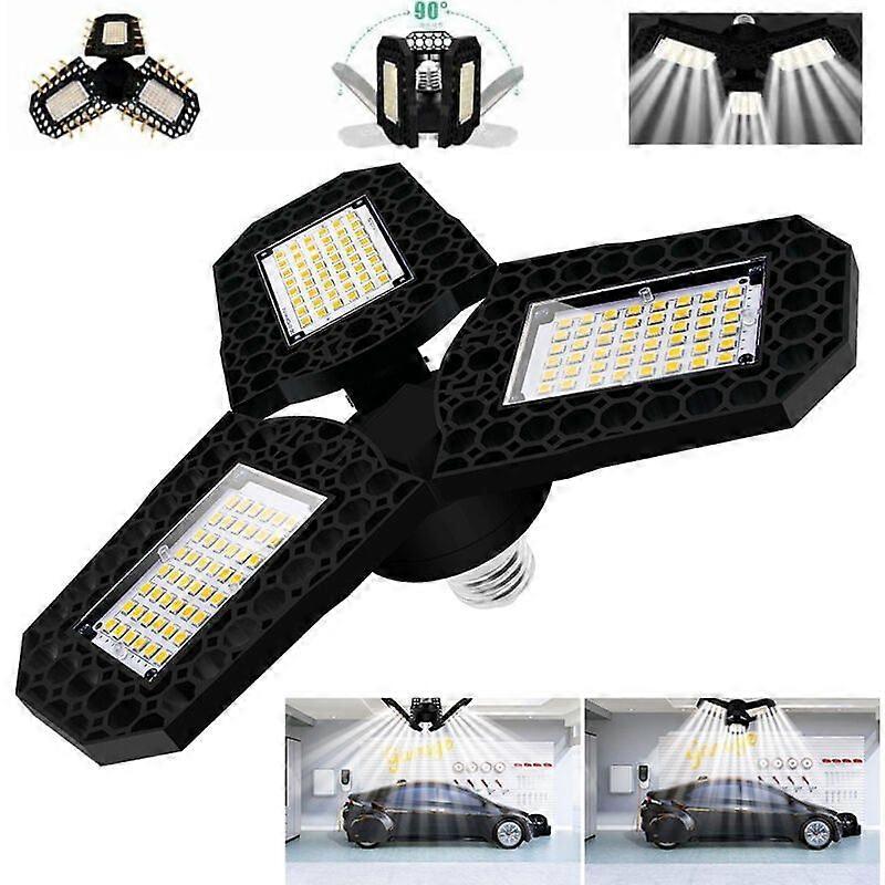 60W LED Garage Lighting, LED Ceiling Light, E27 Deformable Ceiling Bulb with 3 Adjustable Panels, Cool White