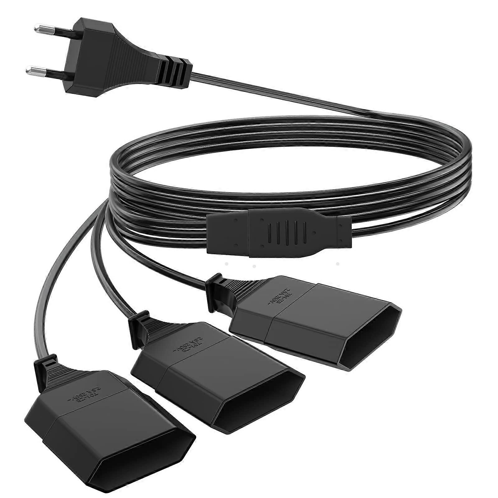 2 m Power Cable Extension 3-in-1 Type C Plug To Triple Type C Socket 0.75 mm2 2.5A/250V Black For TV PC Monitor