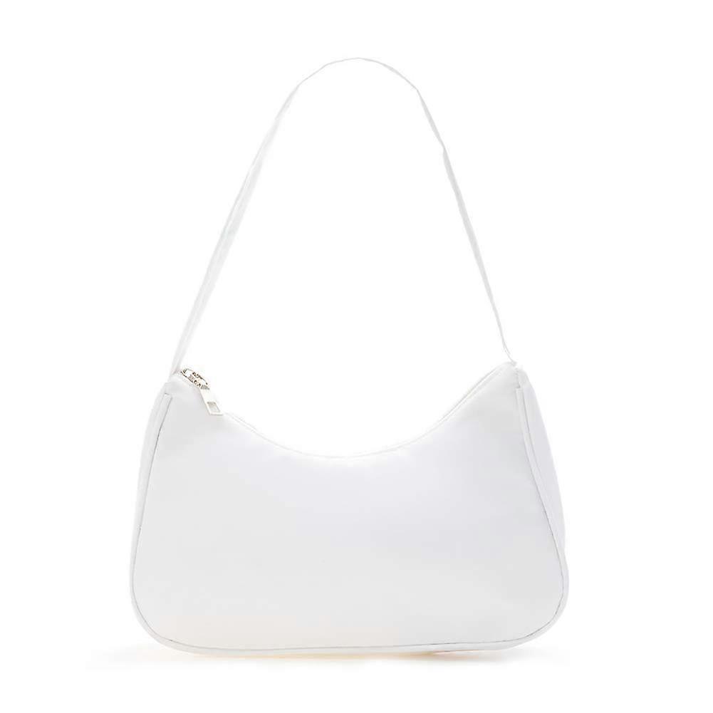 Underarm Bag Women's Nylon Plain Retro Hobo Shoulder Bag With Zipper White