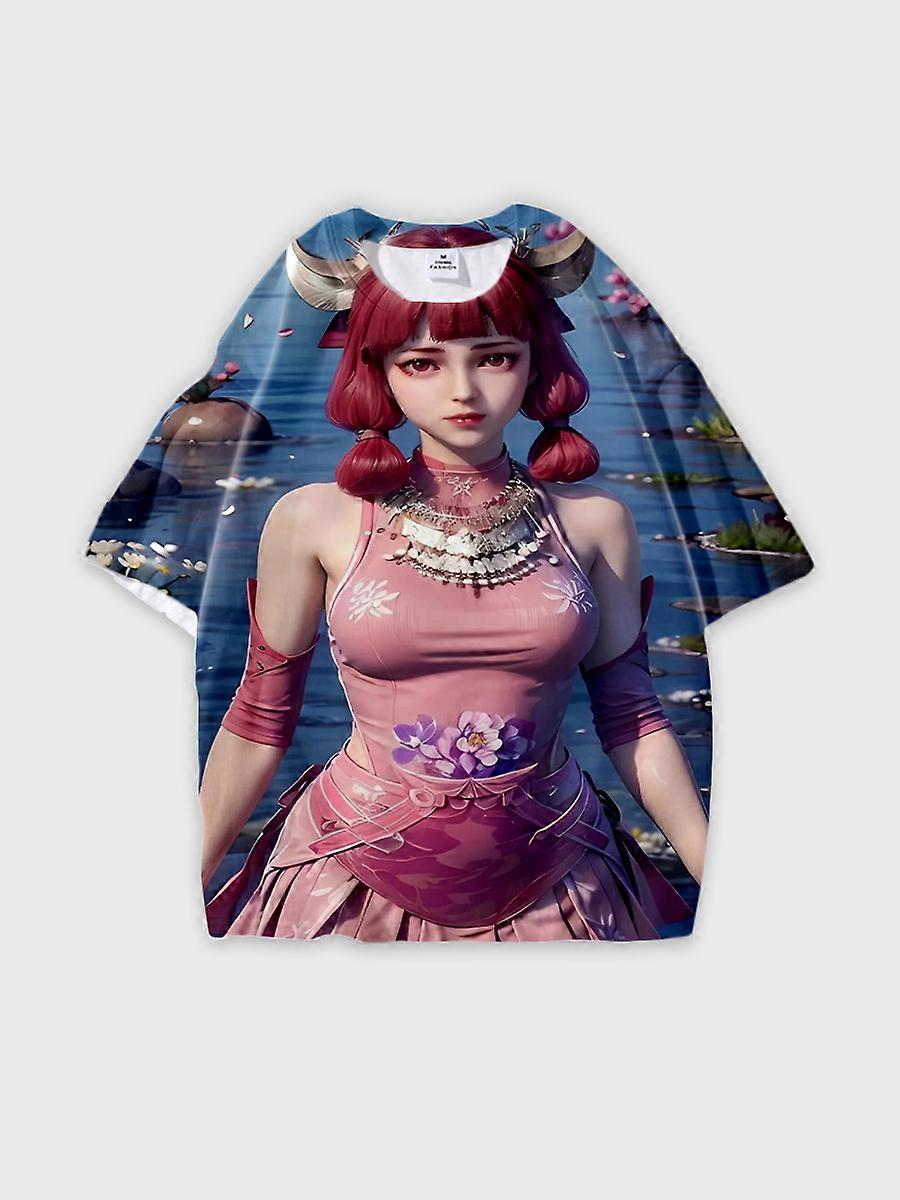 T-shirt round neck Character Pattern loose short sleeve P2416