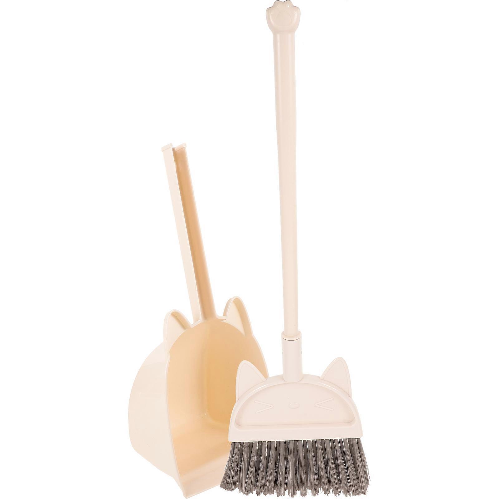 Kids Plastic Broom Set with Dustpan for Home Use Beige Pretend Play Teaching Tool