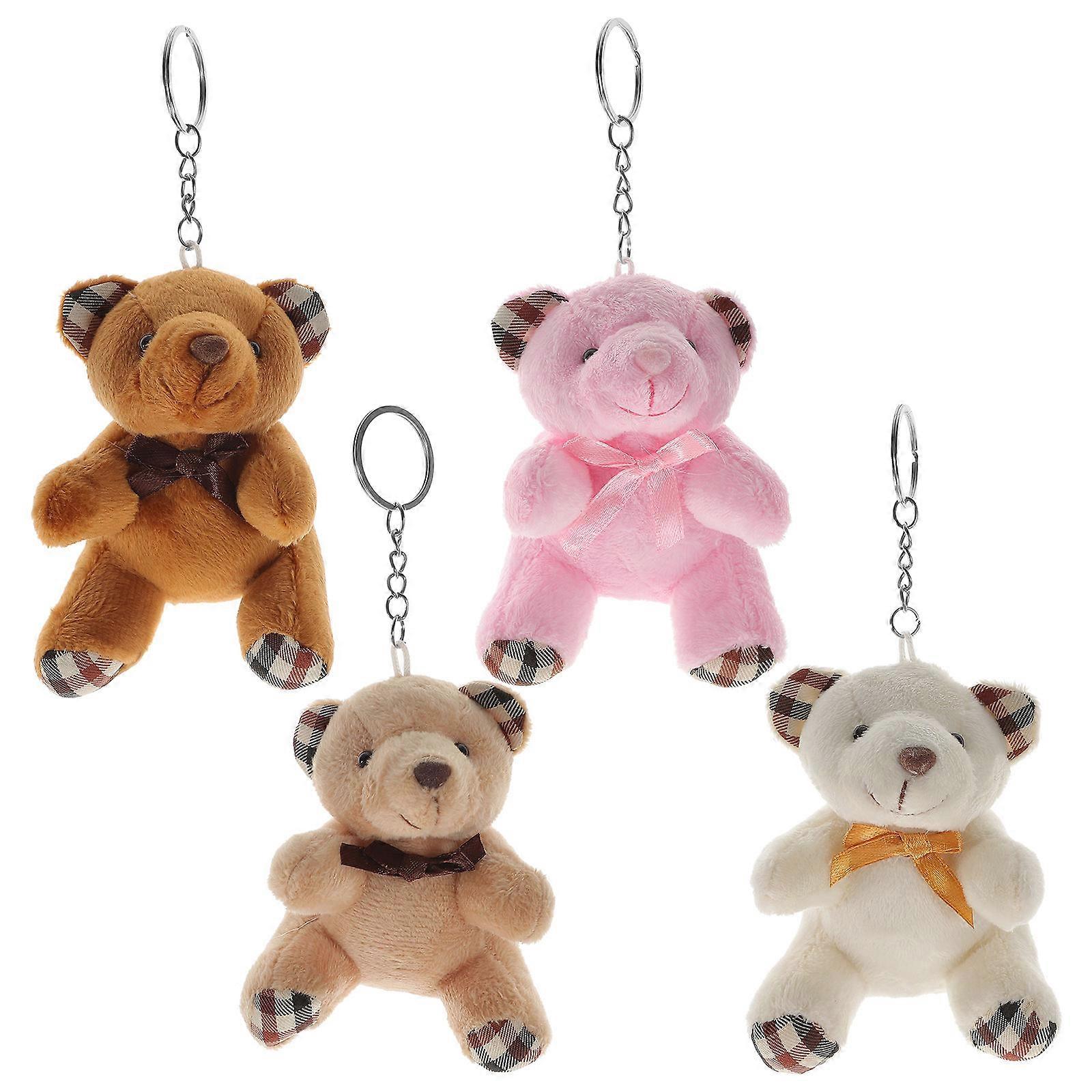 4pcs Plush Bear Keychains with Bow Tie – Soft Stuffed Animal Pendants for Bag Hanging, Lightweight Decorative Ornaments for Birthday, Christmas & DIY