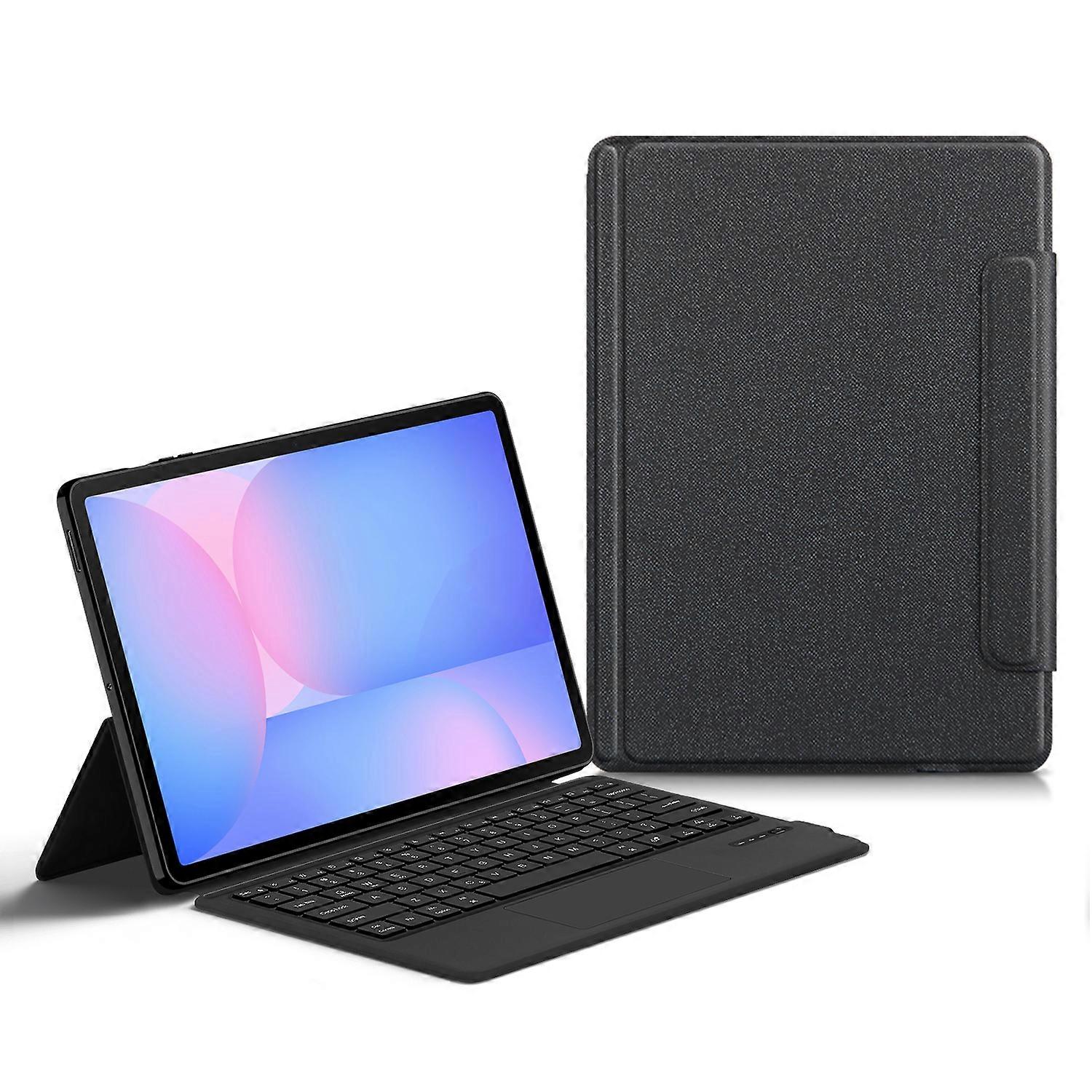 For Samsung Galaxy Tab S10 FE+ Leather Case + Touchpad Bluetooth-Compatible Keyboard with Backlit