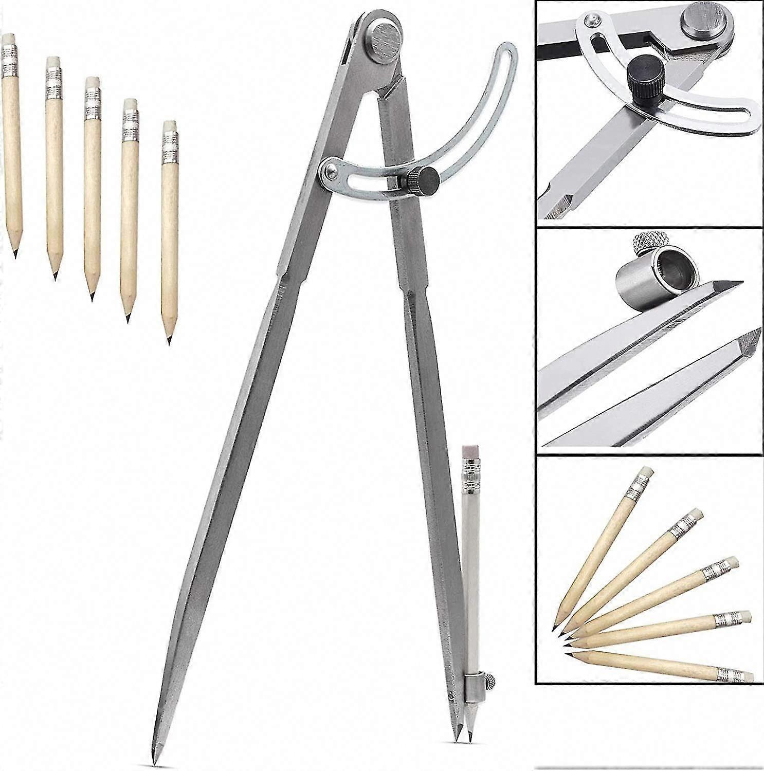 Large 12" Pointed Compass with Pencil Holder for Drawing Circles - Woodworking, Metalworking, Leatherworking Tool