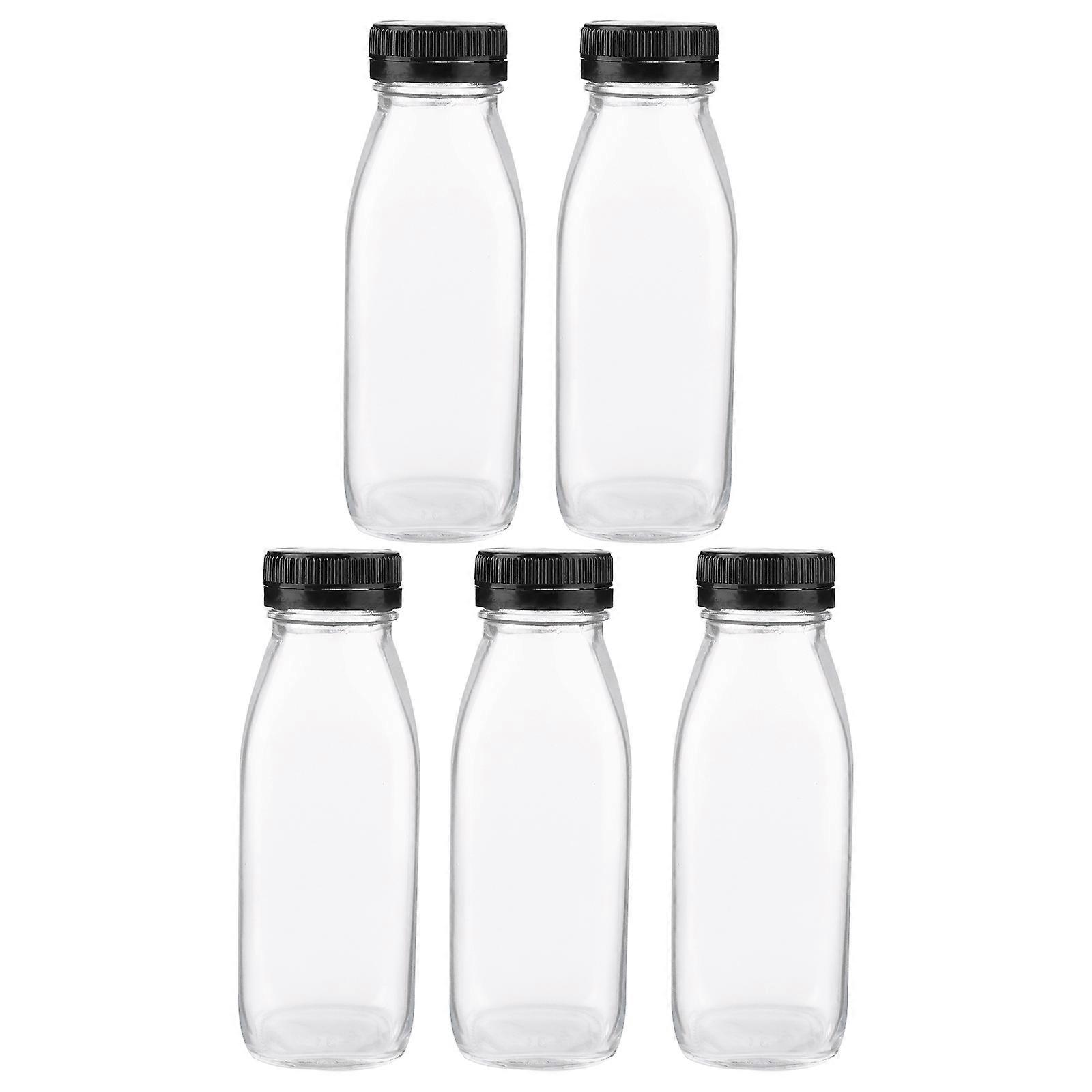 5pcs Transparent Glass Juice Bottles with Screw Lids – Lightweight, Easy Grip Design for Milk & Beverage Storage