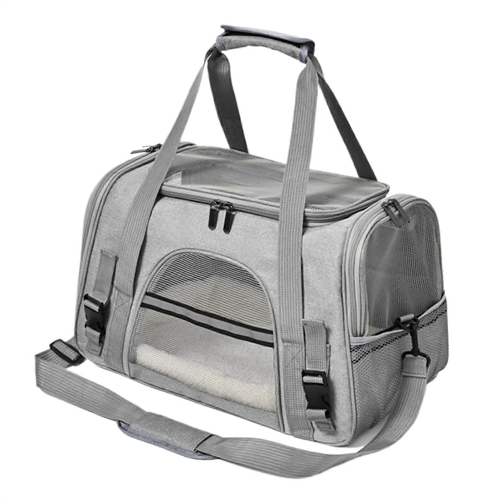 Pet Carrier Travel Shoulder Bag, Portable Dog and Cat Carrier, Breathable Soft Transport for Airlines, Lightweight Gray