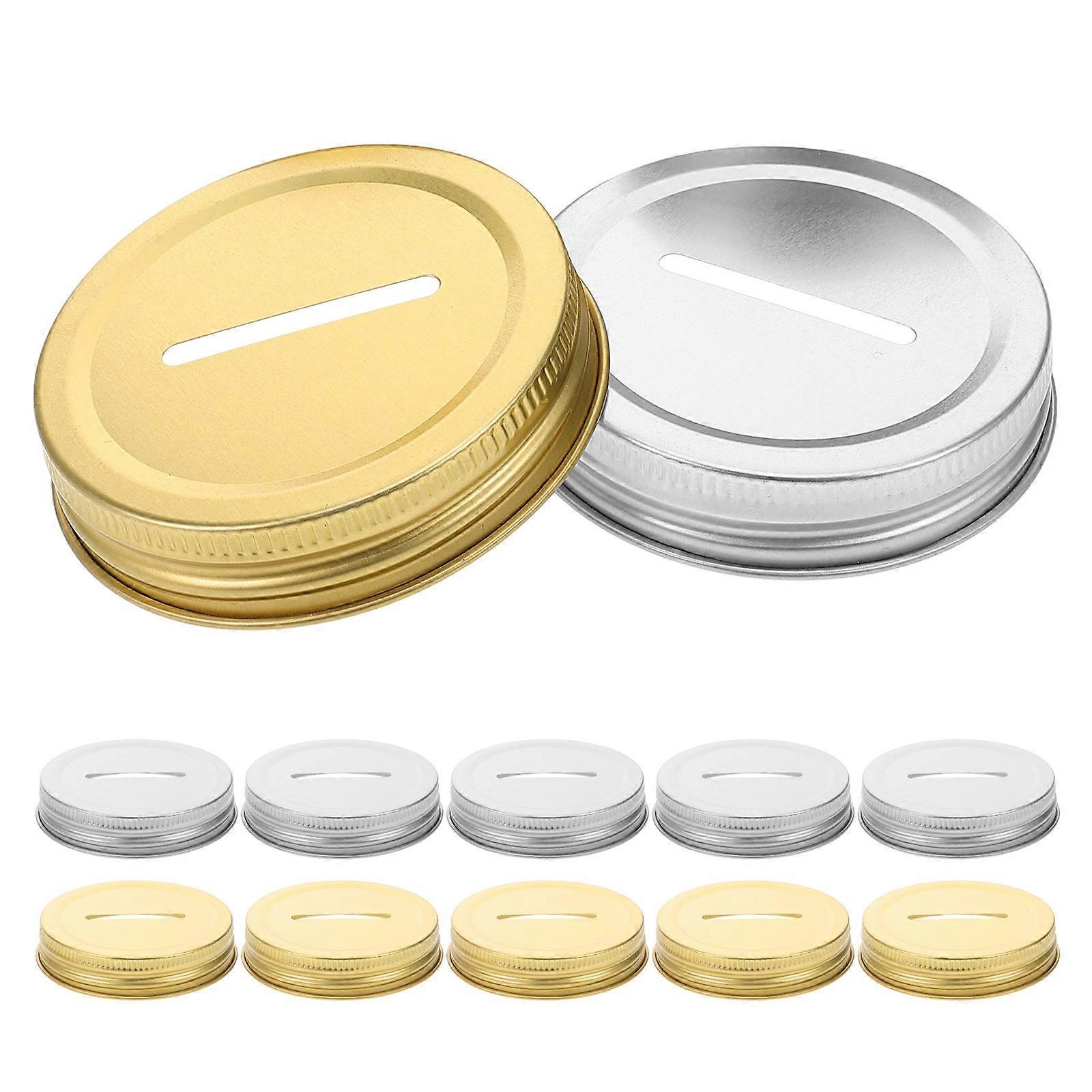 Worgeous 12pcs Metal Coin Slot Lid for 70mm Regular Mouth Mason Jars Reusable Jar Top for DIY Piggy Banks Canning Jars Money Saving