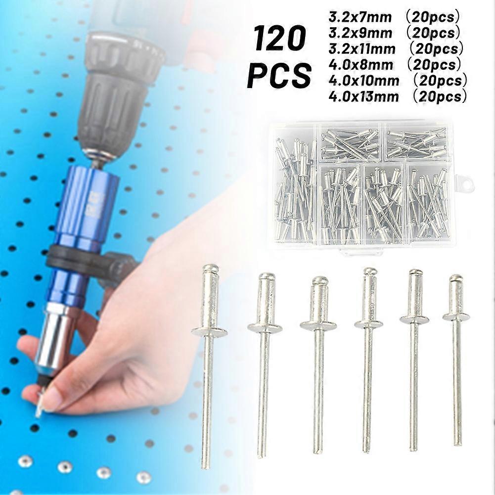 120PCS rivets dome head open blind body aluminum steel shank