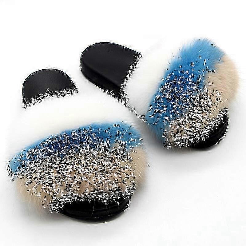 Stylish fur slides for women - warm open toe slippers for home F26