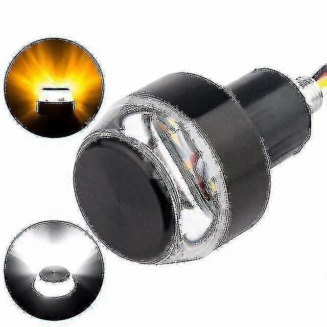 2 Pack Motorcycle LED Handlebar End Turn Signal Lights, 12V White & Yellow