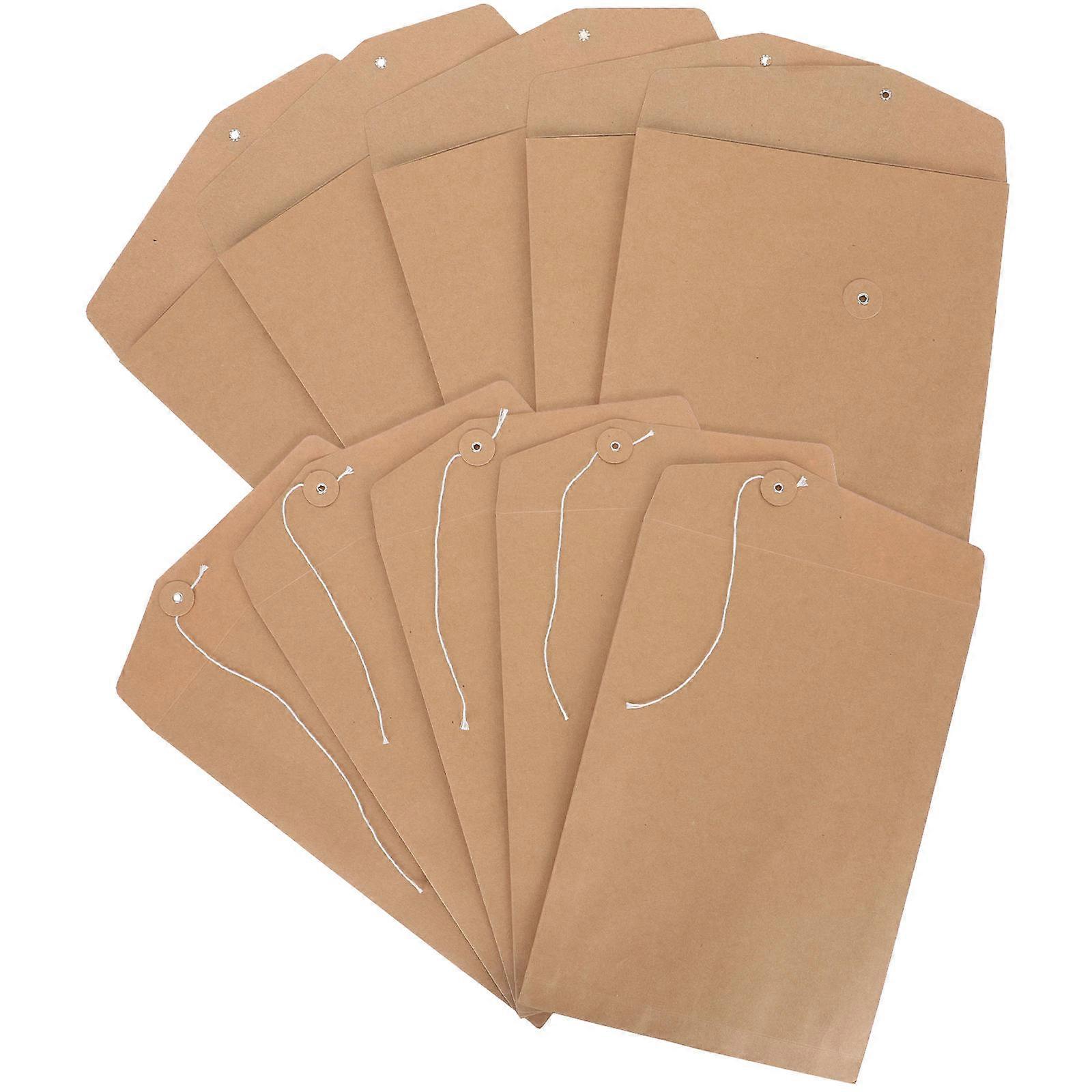 10 Pack Kraft Paper Envelopes with String Tie Closure – File Organizer for Home, Office & School Document Storage