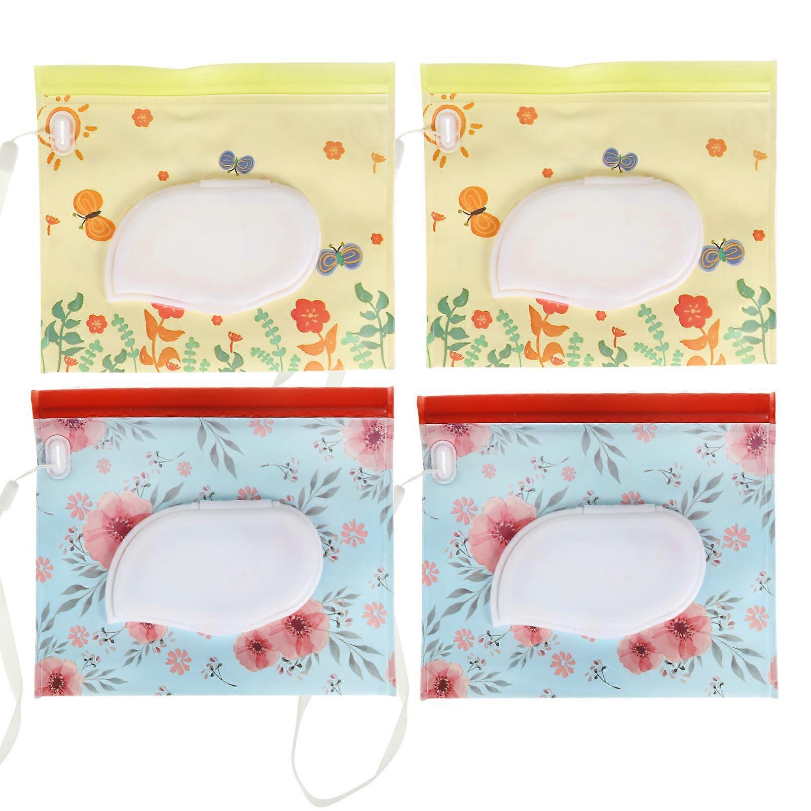 Refillable Wipes Container 4Pcs Travel Use Wet Tissue Organizers For Parents Minimalist Style With Strap For Attachment