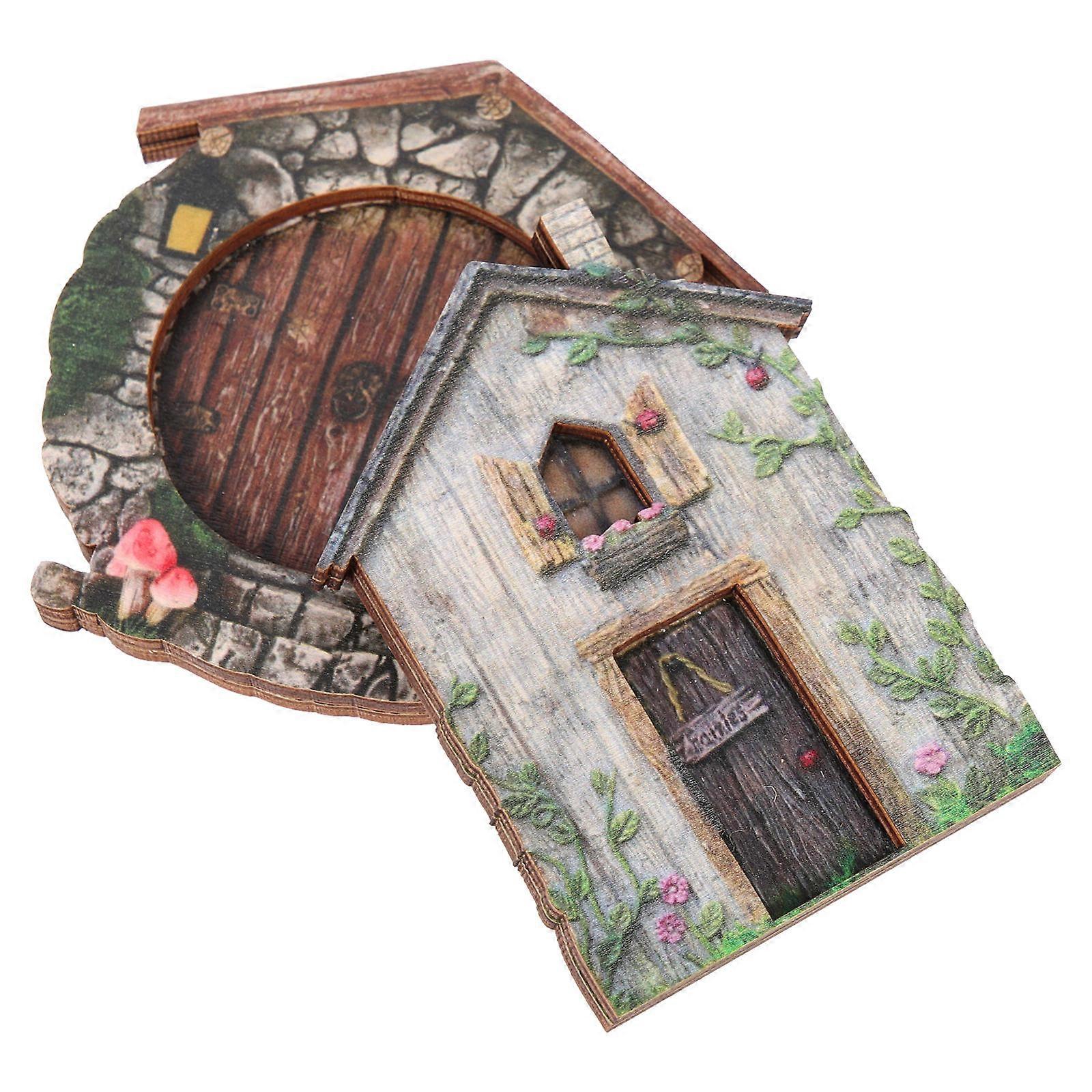 Miniature Craft Door 2Pcs Garden Fairy Door Decor Rectangular Door Shape 10x10x1.3cm Suitable For Outdoor Display