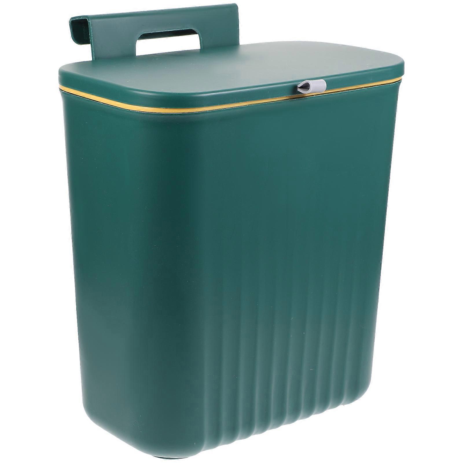 Hanging Trash Can With Lid Design For Kitchen Use Modern Style Green 1Set Odor Prevention