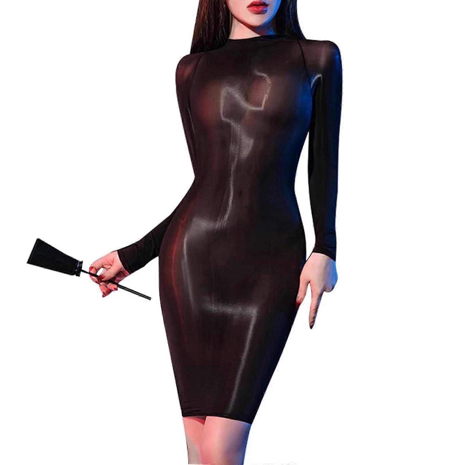 Collants Bodystocking Femme Nylon Brillant Collant Intégral Noir