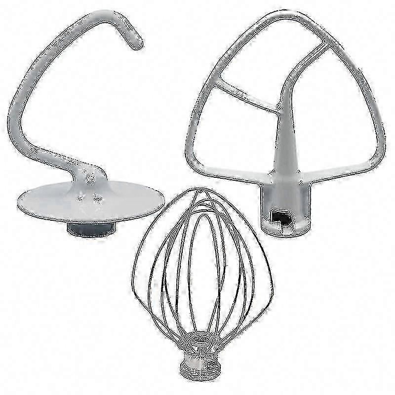Stand Mixer Attachments Set - 3-Piece Dough Hook, Wire Whip & Coated Flat Beater for Baking
