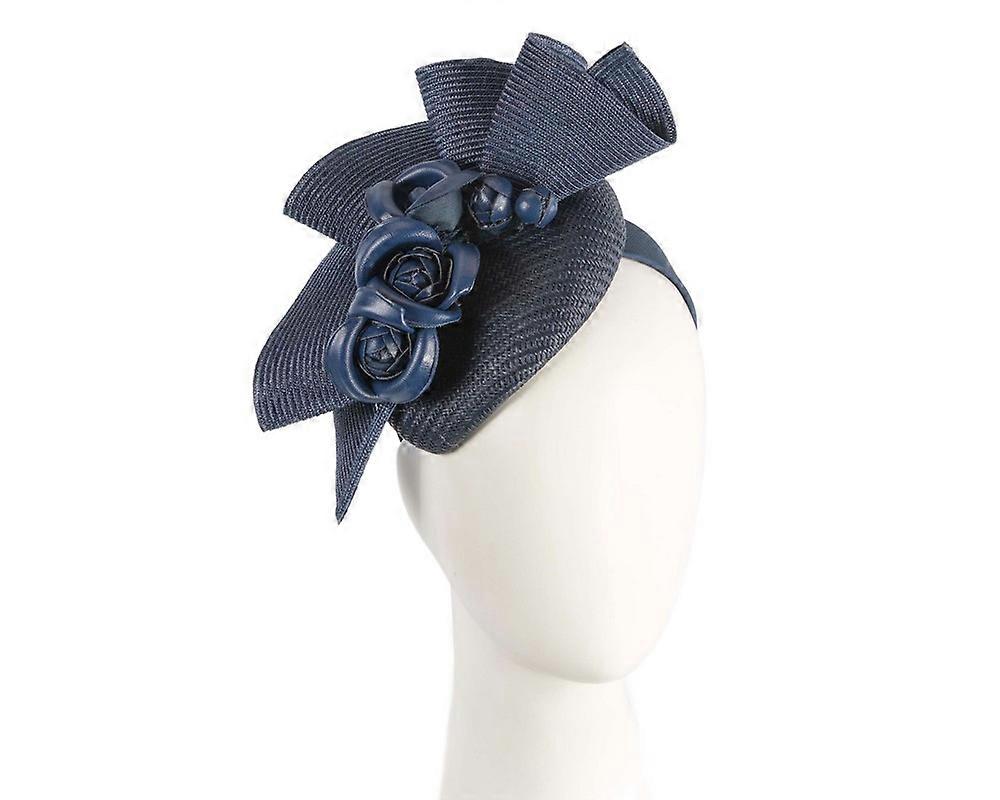 Navy pillbox with leather flowers by Fillies Collection S317N