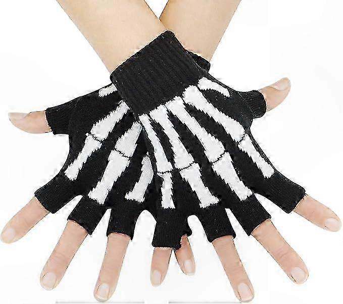 Stretchy Unisex Fingerless Gloves with Skeleton Design for Hand Warmth
