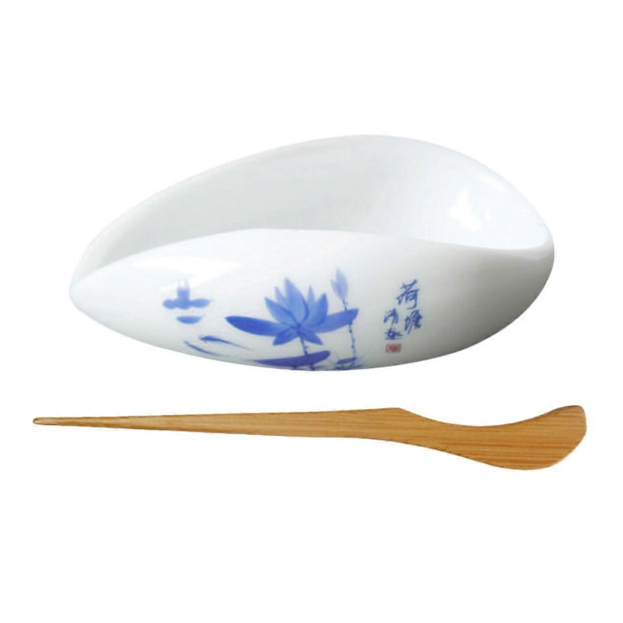 Tea Ceremony Saucer Porcelain Kongfu Spoon Shape Design Scoop Set Reusable Easy to Clean