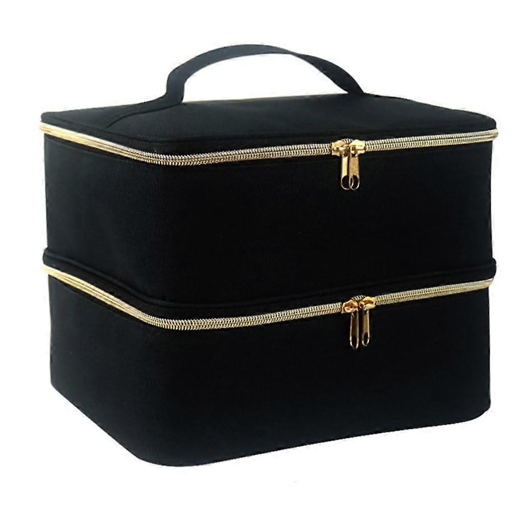 NailPolish Storage Box Double Layer Carrying Bag Portable Nail Kit Organizer Black Shock Absorption