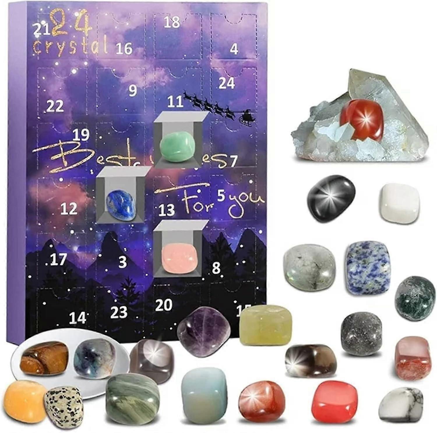 Advent Calendar 2023, 24 Days Natural Healing Crystal Gemstones Minerals & Fossils Advent Calendar Christmas Gift For Kids,hw