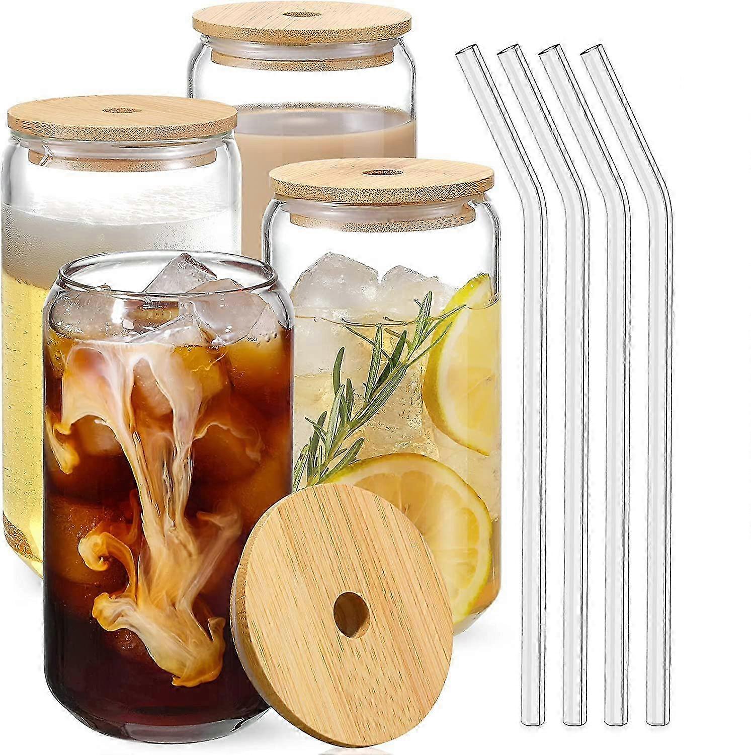 Glass Cups With Lids And Straws 4pcs Set