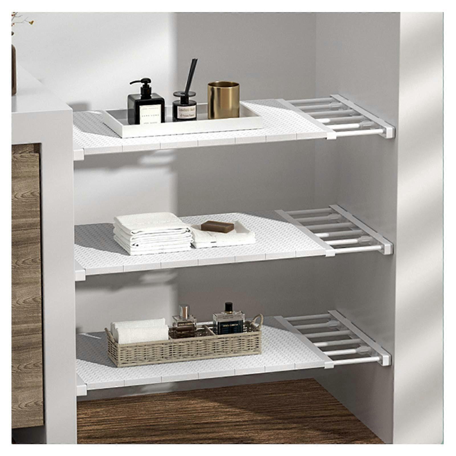 Adjustable Telescopic Shelf for Closet Kitchen Bathroom - Expandable Storage Rack 24cm Width 50-80cm Length with DIY Divider