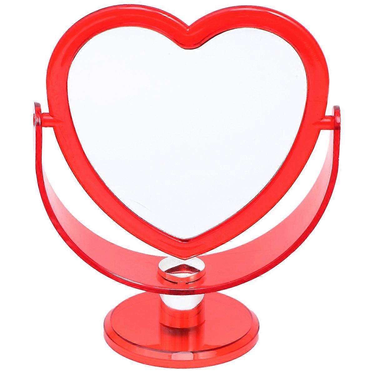 Makeup Mirror Loving Heart Two-Sided Acrylic Transparent Mirror Desktop Decorative Mirror for Home (Red)