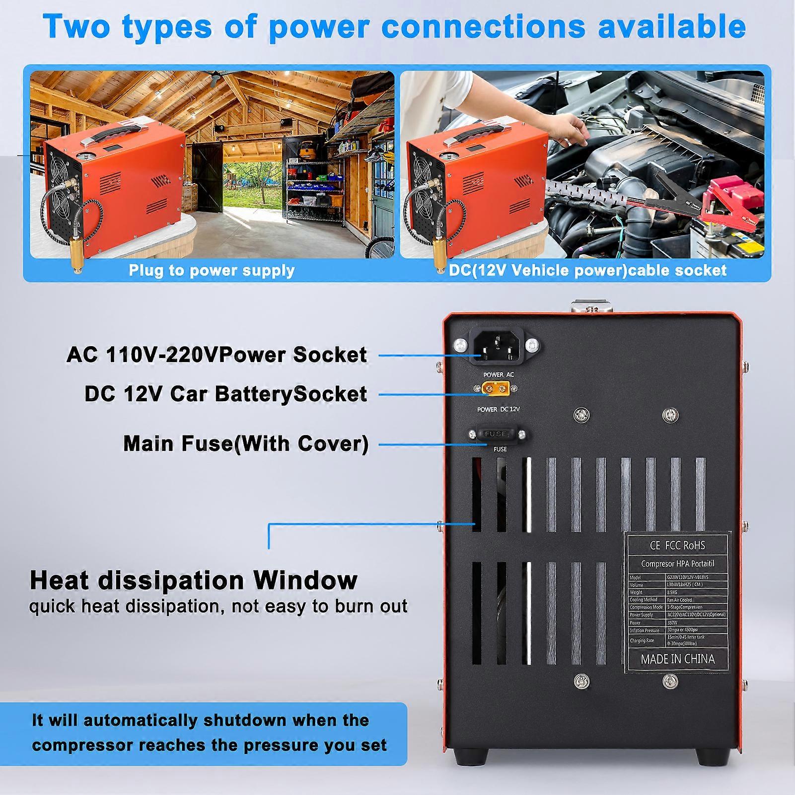 4500PSI Tragbarer Luftkompressor 1,0 l 300 bar LCD-Display 300 x 250 x 180 mm