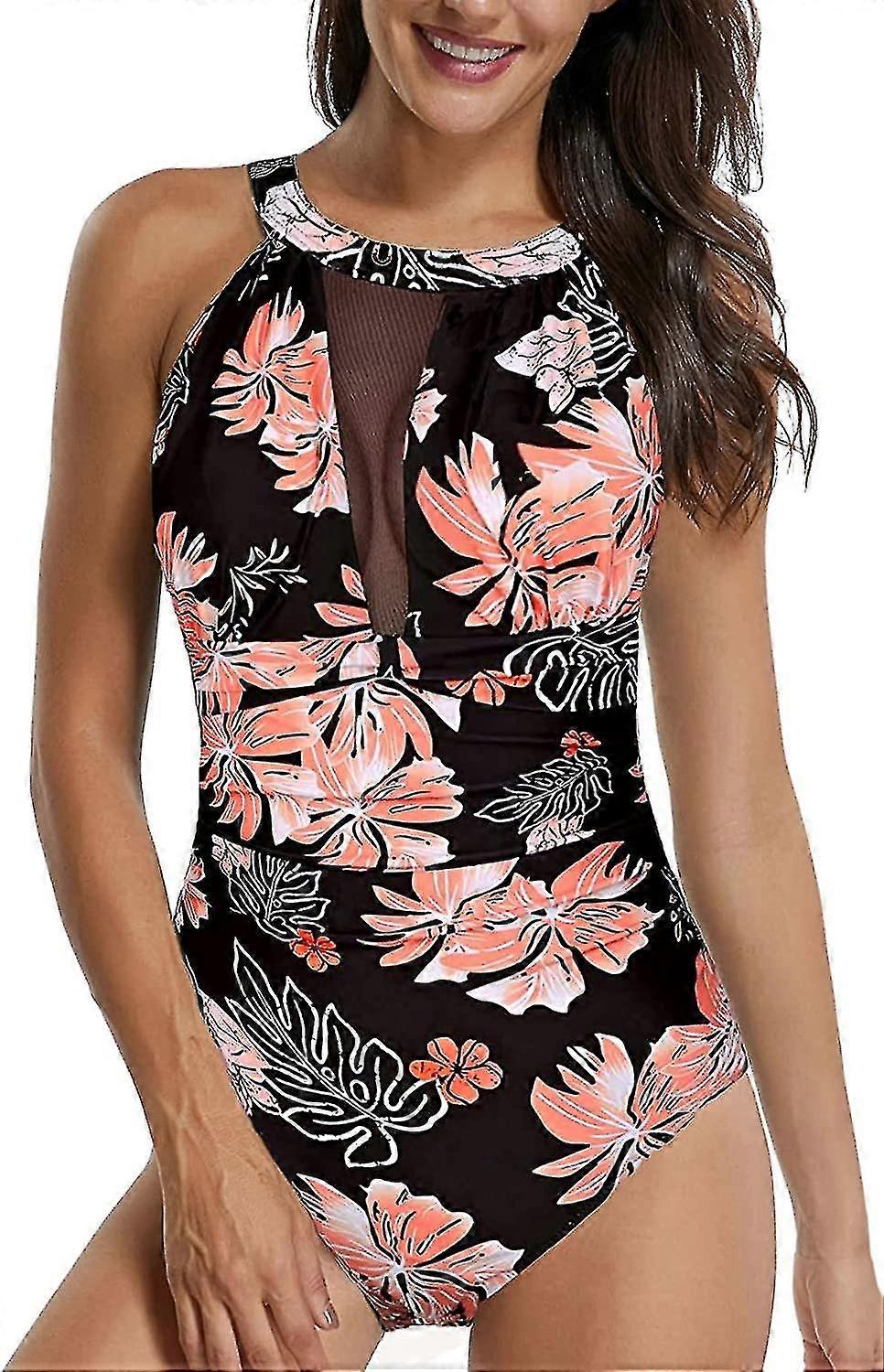 Women's one-piece swimsuits, multiple UK sizes, high-neck mesh design, comfortable and stylish