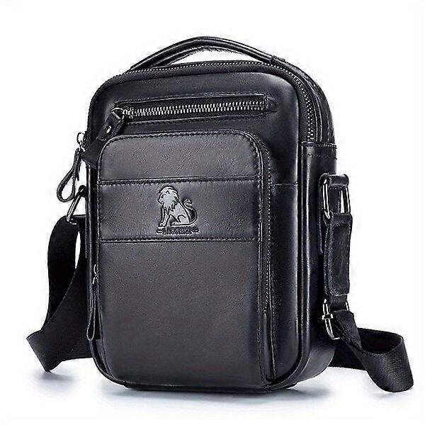 Men's single-shoulder leather bag, retro style, vertical square design