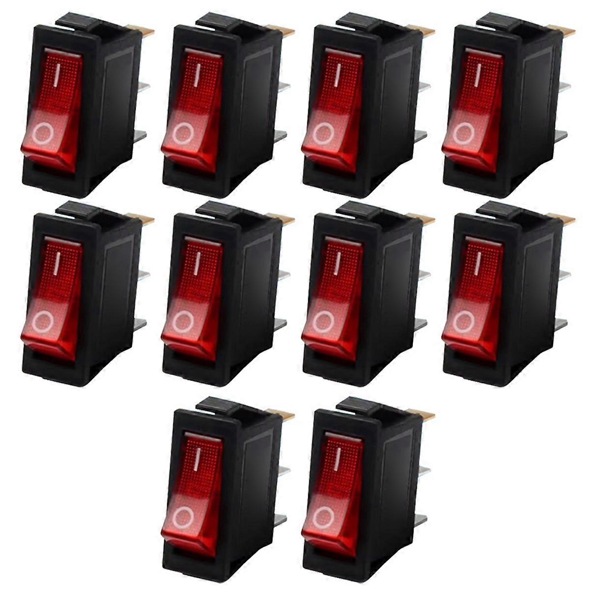 10 PCS KCD3-101N Rocker Switch 3 Terminals Rocker Switch for Electric Rice Cookers and Small Appliances Red