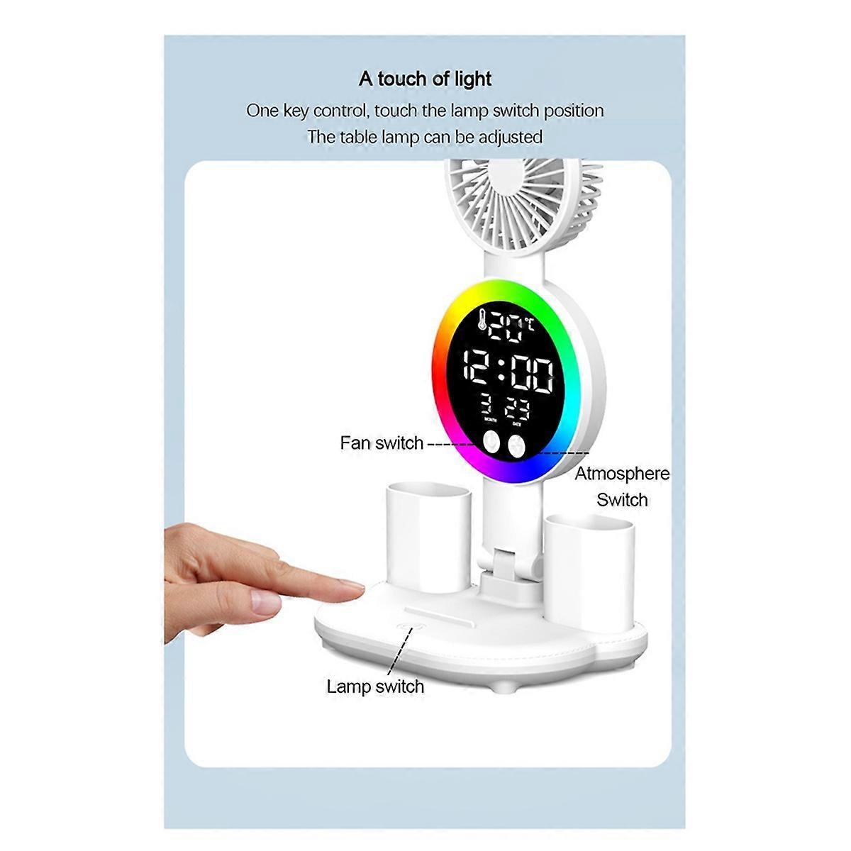 Led Table Lamp for Study Desk Lamp Reading Light Led Night Light Led Clock Dispaly Reading Desk Light Plug in Model,B