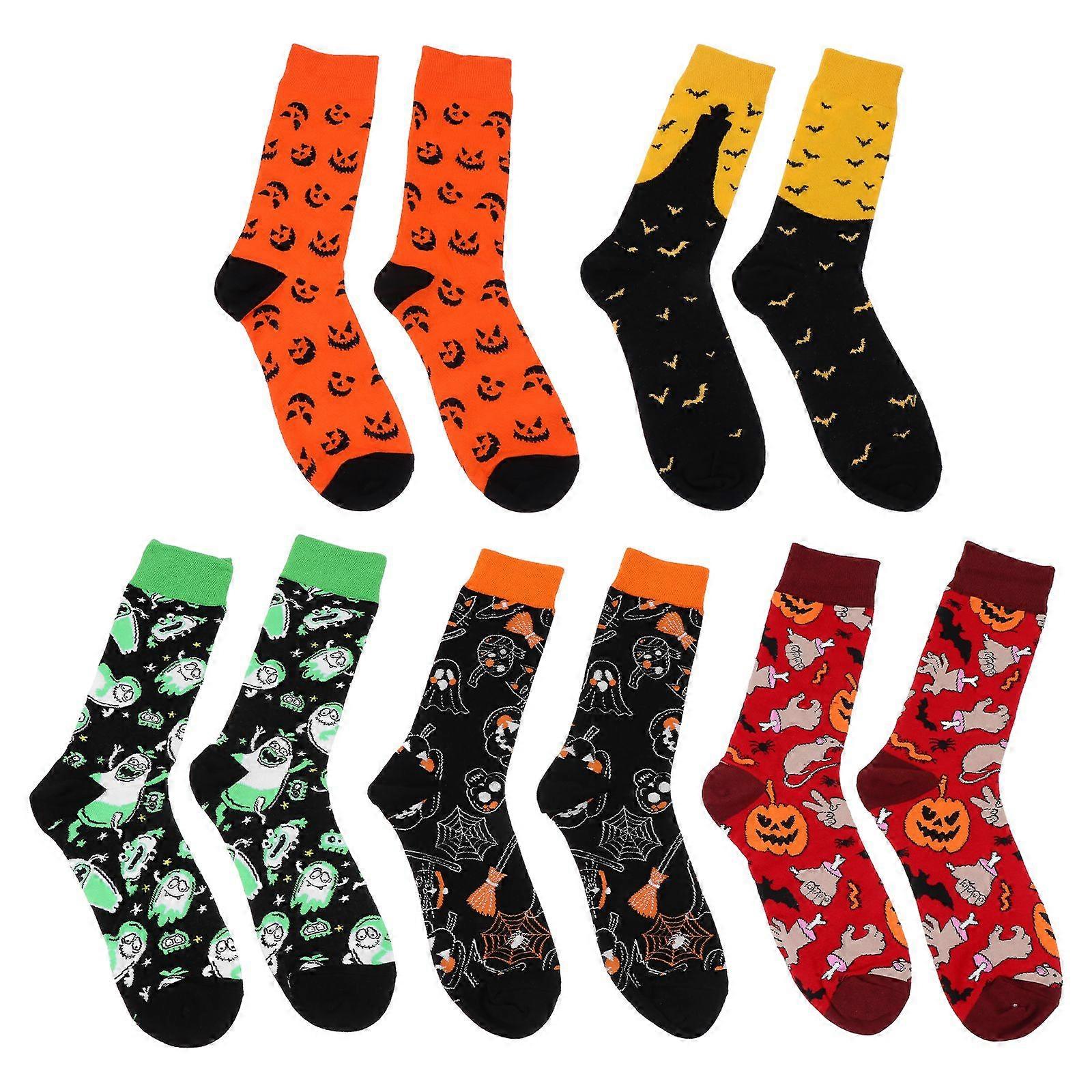 1 Set 5 Pairs Halloween Mid-calf Socks Pumpkin Pattern Socks (Assorted Color)
