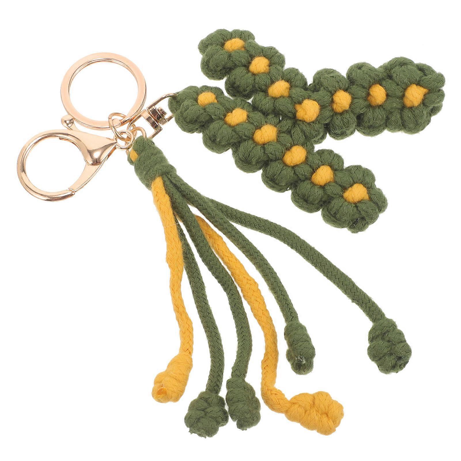 Green Woven Daisy Alphabet Keychain for Decor Handcrafted Pendant